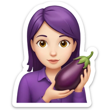 Girl with a eggplant in her hand sticker
