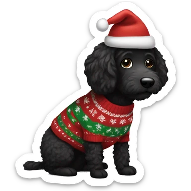 black doodle with christmas sweater in sticker