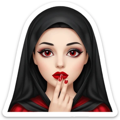 Female figure lifting sheer black veil from her lips, forbidden intimacy sticker