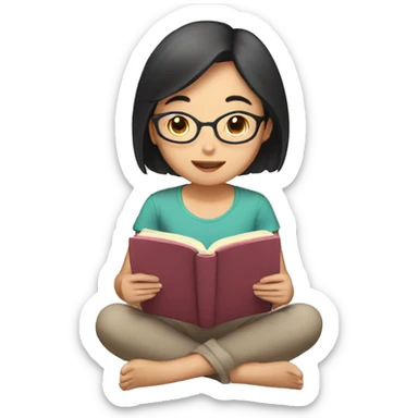 Asian girl reading a book sticker