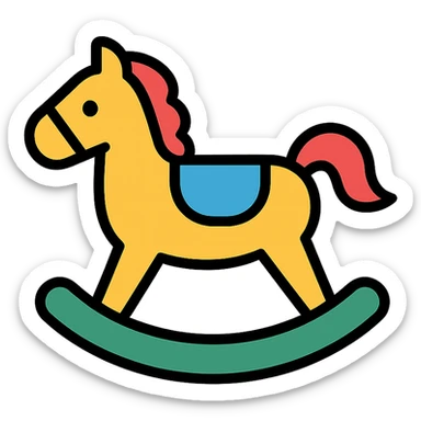 rocking horse, playful and minimal, color icon style sticker