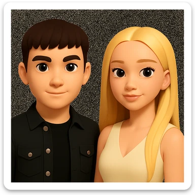 Slightly increase the volume of the upper body of the girl, significantly spread them apart from each other, make the skin color the same for both characters, keep the cartoon style as in the reference image. sticker