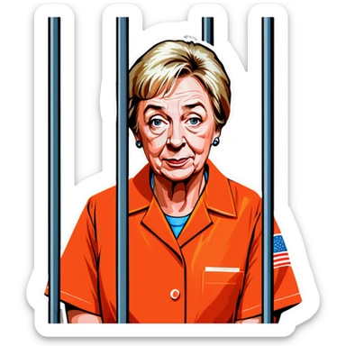 Gov Janet mills arrested in an orange jumpsuit behind bars make her more realistic and wrinkled  sticker
