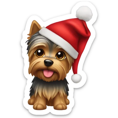 Un yorky con gorro de navidad sticker