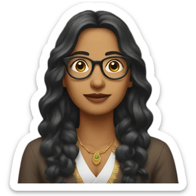 Indian woman with medium long wavy hair wearing glasses and fingers crossed sticker