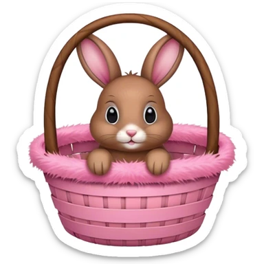 Floppy-eared cute brown bunny in pink Easter basket sticker