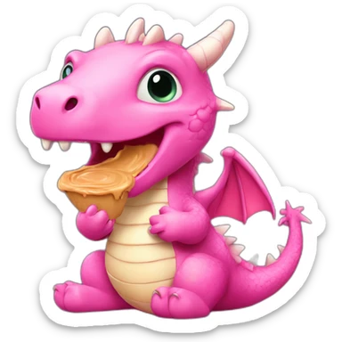 Cute pink dragon eating peanut butter sticker