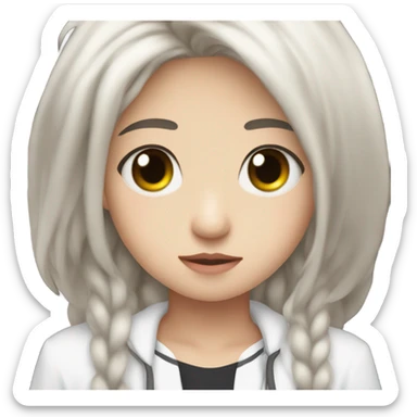 hyunjin con ojos cerrados, pelo negro, suéter blanco sticker