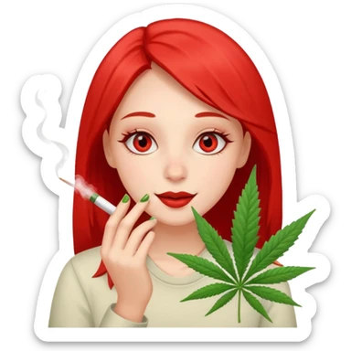 Girl happy smelling marijuana  sticker