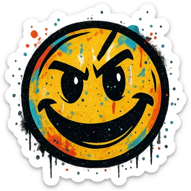 graffiti style emoji, street art, stencil art, bold outlines, urban feel sticker