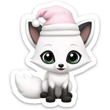 christmas arctic fox pale pink hat full body sticker