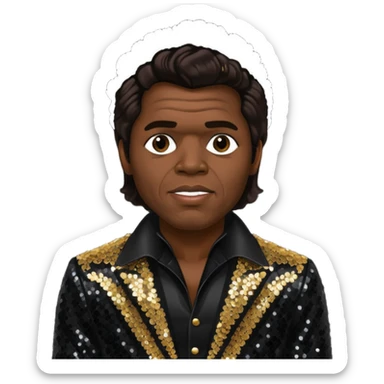 James Brown with dark brown, black sequin outfit sticker