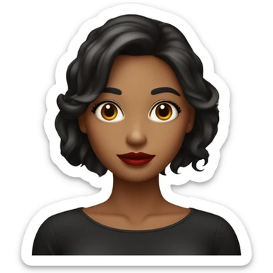 una chica de cabello negro largo con labial rojo y ojos marrones con piel blanca sticker