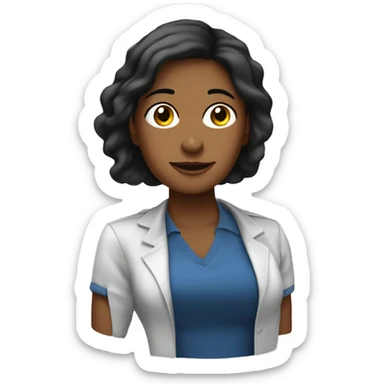 Mujer psicóloga, cabello lacio y negro, piel clara.  sticker
