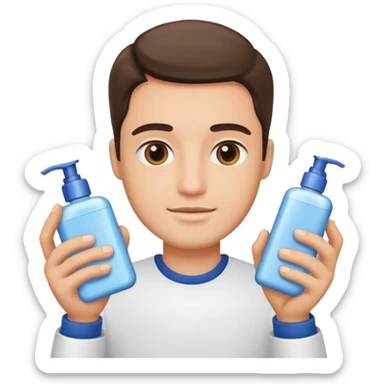 man holding skincare products sticker