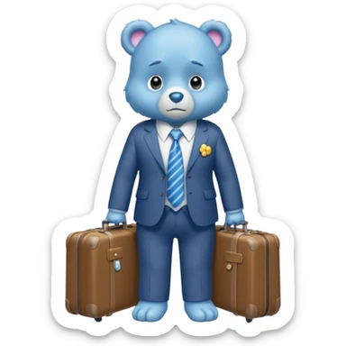 Care bear with a suit and a suitcase sad in the metro sticker