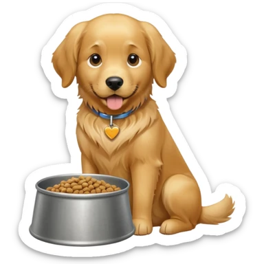 dog with dog food in bowl in front of him, wagging tail sticker