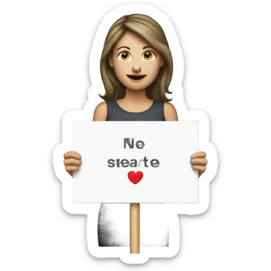 white woman holding placard on stick sticker