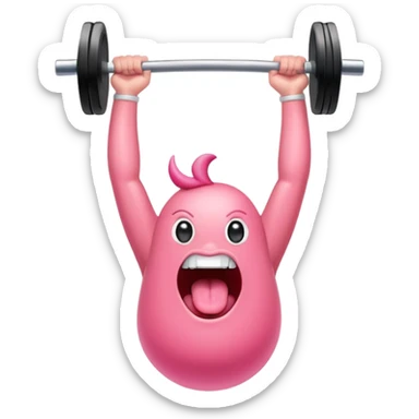 a cartoon tongue lifting an olympic barbell above its head, expressive and playful sticker