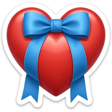 heart with blue ribbon bow sticker