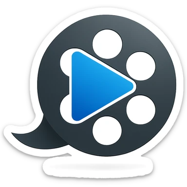 sleek video editing app logo with play button and film reel sticker