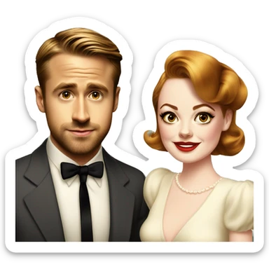 Ryan gosling and Emma stone 1940s party sticker