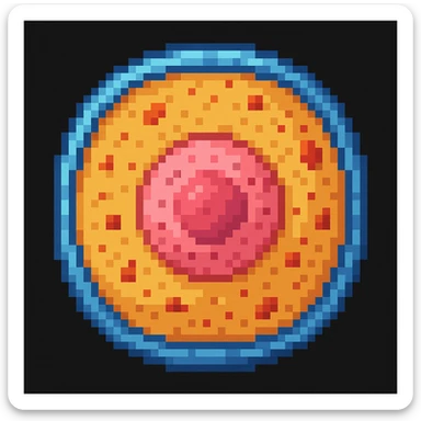 Make the human cell with a prominent nucleus detail in pixel art style sticker