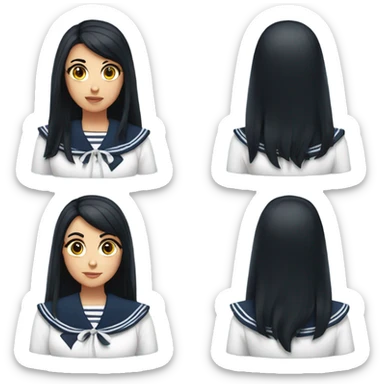 Girl sailor long black hair navy with eyes dark  sticker