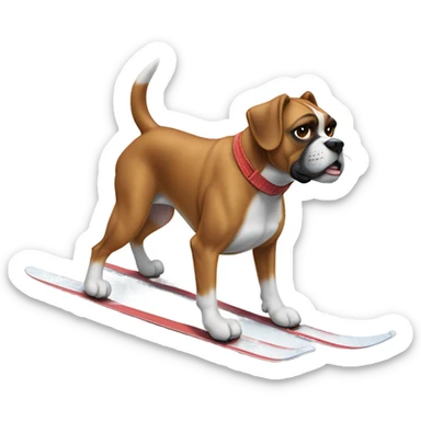 boxer dog skiing sticker
