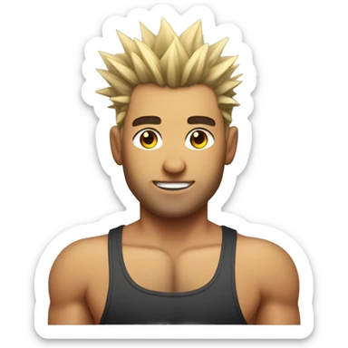 Shirtless male trainer with spiky hair sweating sticker