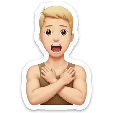 Arms crossed holding neck screaming sticker