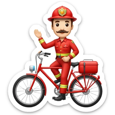Un pompier avec une moustache sur un vélo  sticker
