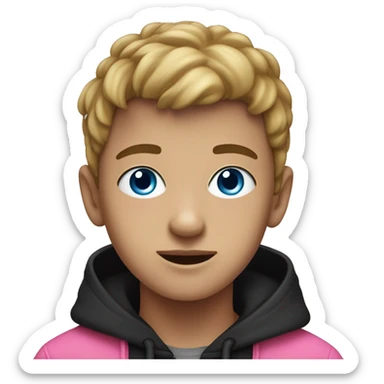 Boy with black hoodie Blue eyes And a Pink Blanced obere his head sticker