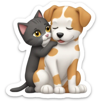 Dog and cat hugging each other  sticker