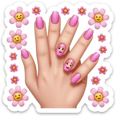 nails emojis, nail artist flowers all pink and aesthetic sticker