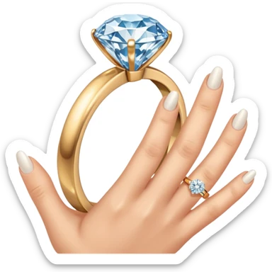 a hand holding a diamond engagement ring  sticker