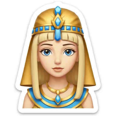 Cleopatra vestita da faraone con il cappello da faraone ma con gli occhi azzurri e i capelli lunghi biondi non troppo chiari sticker
