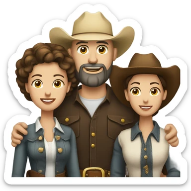 Bald bearded cowboy with brunette wife and daughter sticker