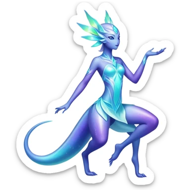 Shiny Exotic Nebulae Colorful Neon-colored Glittery Ethereal Sparkly Iridescent Amaura-Aurorus-Fakémon-hybrid-creature (full body)  sticker