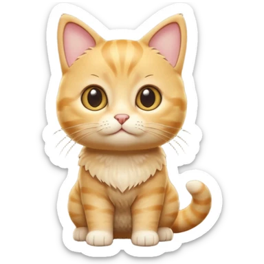 A 3D cartoon golden tabby Munchkin cat with short legs, wide eyes, and warm fur pattern, cinematic lighting, Memoji-style rendering.. full body or half body. sticker