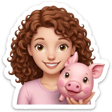 Brown curly hair white girl with a flying pig sticker