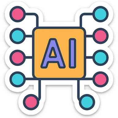 AI neural network icon, color outline style, geometric sticker