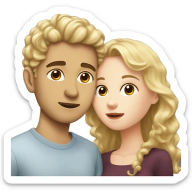 A blonde girl with pale skin kisses a light-skinned brown guy with curly black hair sticker