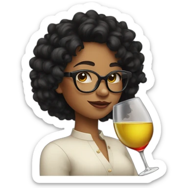 Black Hair curly Girl in glasses Drinks wine  sticker
