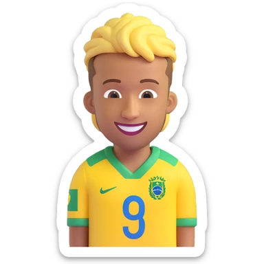 Neymar Jr. as a 3D emoji, smiling, with his recognizable hairstyle and Brazil jersey sticker