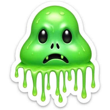  A dripping, toxic blob with extra eyes, melting hands, and an eerie green glow, radioactive mutant slime sticker