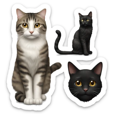 a long haired tabby cat and black cat sticker