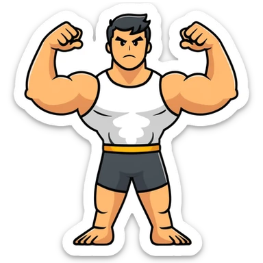 Man flexing muscles showing off sticker