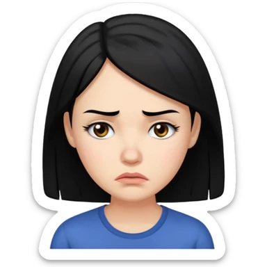 A worried woman, black hair, with one eyebrow raised sticker