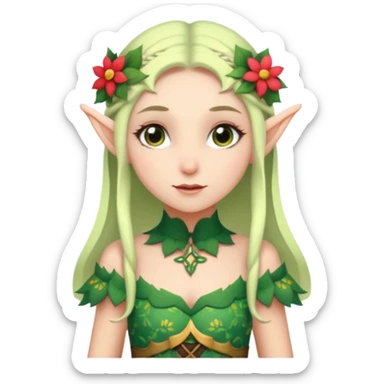 elf wearing flower pattern dress, Half Body. sticker